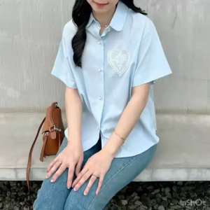 SJM KEMEJA LOVE BRUKAT WANITA LENGAN PENDEK KASUAL SIMPLE SHIRT 373