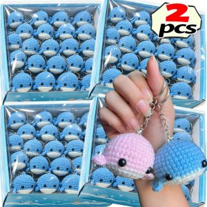 1/2Pcs Cute Crocheted Little Whale Keyrings DIY Woollen Decor Cartoon Weaved Knitting Car Backpack Pendants DIY Woollen Decor