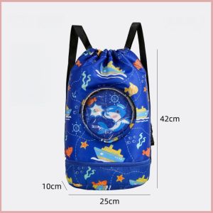 (LC1000) Cartoon Childrens Swimming Bag Kids Waterproof Backpack with wet and dry separation