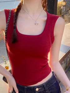 chaqi | Spicy Girl Ankela Red U-neck Sleeveless Vest Women Summer 2025 New Style Inner Wear Short Fit Top Fashion Commute Style