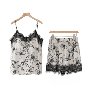 MiiOW | Lace Nightgown Womens Summer Thin Home Clothes With Chest Pad Strap Vest Luxury Style Short Pants Regenerated Fiber