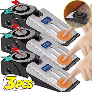 สแตนเลสกั้นประตูไร้สาย120dB 3ชิ้นอุปกรณ์กั้นประตูกันขโมยแผ่นโฟมจิ๊กซอปูพื้นสัญญาณเตือนพื้นรูปลิ่ม