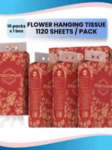 【10 Packs/Box】ManHua Red Flower 4-Ply 1120 Sheets Tissue / Hanging Paper Towel / Hangable Napkin