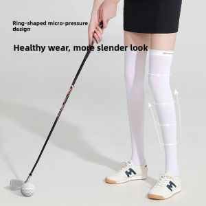 Womens Golf Socks High Waist Sun Protection Leggings Ice Silk UV Protection Mid-Calf Socks Black JK Socks Summer Anti-Uv Leggings