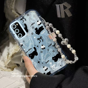 Honor V30 pro Phone Case New Style Blue Cat Design Silicone Protective Cover with Airbag Cute Pink Rabbit Chain for Women Trendy