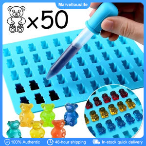 50 Grids Gummy Bear Mold Silicone Cute Bear Jelly Mould with Dropper DIY Baking Decoration Tools