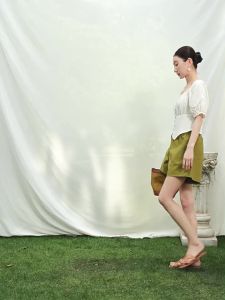 SUSHE | Square Neck Lace Bell Sleeve Waist-accentuating Summer Blouse