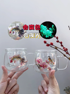 แก้วคริสตัลชาดอกไม้เปลี่ยนสีเมื่อความร้อน แก้วชาแยกน้ำทนความร้อน แก้วสำหรับทำงาน แก้วใส แก้วชาดอกไม้ แก้วดื่มน้ำ