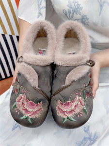 Beijing Rui (Womens Shoes) Old Beijing Cloth Shoes Womens Fleece-lined Thickening Thermal Cotton Shoes Ethnic Style Grandma Shoes Mothers Cotton Shoes