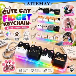 Aitemay dễ thương mèo Fidget Keychain Bàn Phím Cơ chuyển đổi đồ chơi giảm căng thẳng ABS Keycap Charm Gắn Túi giảm lo lắng quà tặng cho người yêu mèo