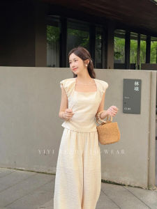 Sicily Summer Casual Set Womens New 2025 Wide Leg Pants Square Collar Top Two Piece Suit Fashionable Ensemble