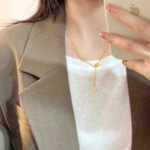 สร้อยคอโซ่กระดูกไหปลาร้าไททาเนียมสำหรับผู้หญิง ไม่ซีดจาง ดีไซน์หรูหรา พร้อมจี้ลูกปัด โซ่กระดูกไหปลาร้า เครื่องประดับแฟชั่น