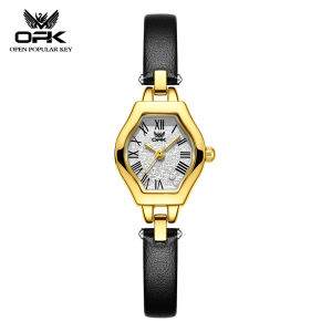 OPK Watch For Women Waterproof Original Leather Strap Small Dial Korean Style Luxurious Elegant With Gift Box Quartz Ladies Watch