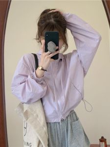 Womens Short Lightweight Breathable UV Protection Jacket Hooded Fashionable Summer 2025 Anti-Uv Outerwear Thin Model