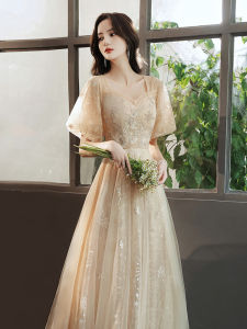 ชุดราตรีทรงยาวไซส์ใหญ่ ชุดแต่งงานปาร์ตี้สุดสง่างาม แขนกระดิ่ง ชุดคลุมท้อง ผ้าตาข่าย สไตล์เกาหลี คอลเลกชั่นฤดูร้อน 2022