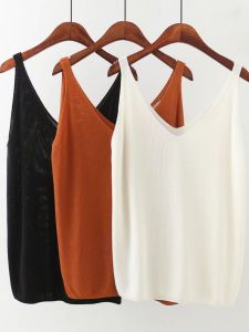 Áo Ba Lỗ Dệt Kim Thời Trang Mùa Hè Dáng Rộng Cỡ Lớn Cổ Chữ V Đôi Váy Midi Màu Trơn Thường Ngày Bằng Polyester