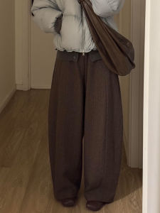 Acetate Wool Thickened Tweed Scythe Pants Women Winter New Style Draping Wide Leg Casual Long Trousers High Waist Korean Style