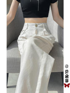 Ice Silk Yamamoto Pants Cotton Linen Slim Wide Leg Pants Women Summer Thin Straight Casual West Pants High Waist Long Trousers
