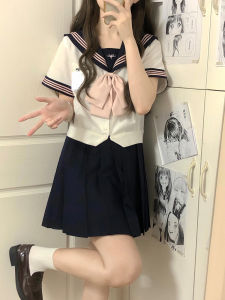 Autumn Pomelo Language Original Short Sleeve Japanese Style Sailor Suit Womens Fashion Set for 18-25 Year Olds