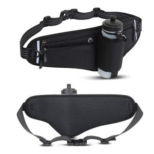 Waterproof Hydration Running Belt with 90° No-Bounce Bottle Holder - Adjustable Reflective Waist Pack for Hiking Cycling Gym
