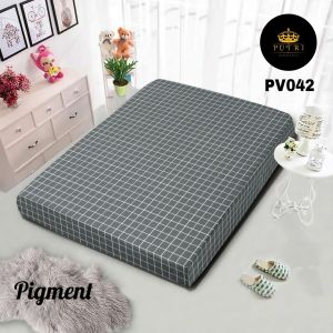 Sarung / Urung Kasur Busa Ressleting motif kotak Abu-Abu bahan polyester premium terlaris murah berkualitas