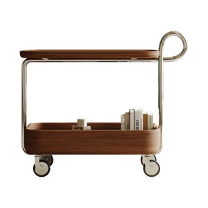 Retro Walnut Mobile Side Table On Wheels