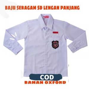 Baju Putih Seragam SD Lengan Panjang Bahan Oxford Tebal Bet Bordir