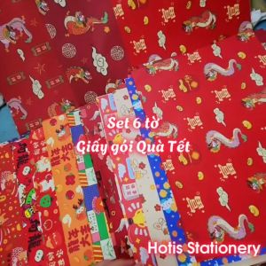 Set 6 tờ Giấy gói quà Tết Happy New Year Chúc Mừng Năm Mới giấy gói quà cao cấp khổ lớn - KT 50x70cm