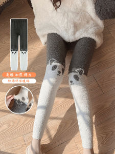 Cartoon Cute High Waist Thickened Plush Warm Leggings for Women Perfect for Autumn and Winter Ideal Home Wear