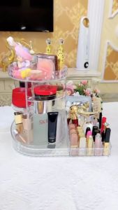 Kệ Khay Đựng Mỹ Phẩm Trang Điểm Xoay 360 Độ Kèm Khay Son