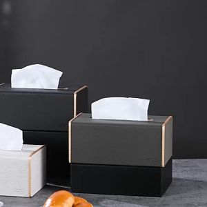 Hộp Đựng Khăn Giấy Decor Bàn Làm Việc Phòng Khách CCKO Hộp Giấy Ăn Bọc Da Sang Trọng Đáy Nam Châm Dễ Thay Giấy Phong Cách Hiện Đại