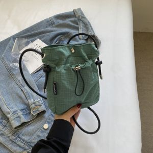 Fashionable Small Bucket Shape Crossbody Bag for Women Summer Leisure Walking Mobile Phone Bag Soft Nylon Material Pure Color