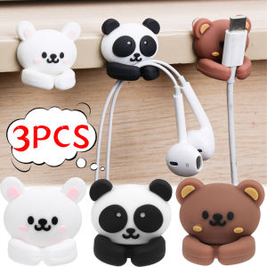 3PCS Cute Bear Rabbit Desktop Cable Organizer Data Cable Holder Self-Adhesive Phone Charging Cable Anti-Tangle Storage Wire Clip Desktop Neat Management Clip