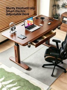 Electric Adjustable Desk Standing Workstation Wooden Legs