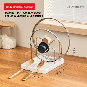 Kitchen Pot Lid Holder Stand Plastic No Drilling Required Non-Folding Multi-Functional Storage Rack for Utensils And Spoons