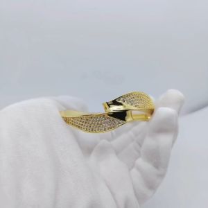 Emas Korea Gelang tangan berlian bersalut emas 镀金镶钻开口手镯
