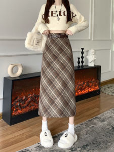 plus Size Womens High Waist Plaid Wrap around Mini Skirt Korean Style Commute A-Line Long Skirt for Pear Shaped Body