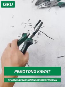 ISKU Linesman Pliers Tang Kombinasi Potong Kawat Lancip 6 8 inch 55# Steel PVC Handle Alat Perkakas