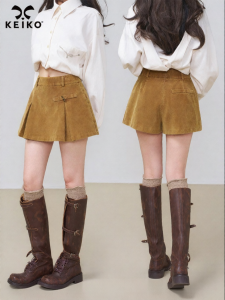 KEIKO | Retro Corduroy Casual Skirt Pants High Waist Slim Fit A-line Shorts