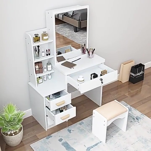 Dressing table (with chair) bedroom modern simple small apartment rental house storage cabinet integrated with sliding mirror dressing table