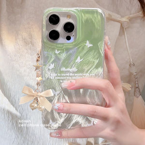 Green Butterfly with Chain for Apple 15promax Phone Case Iphone16pro New Arrival 14 Female Mate60 Huawei P70 Creative 13pro Drop-Resistant 12 Glory Vivo Xiaomi Oppo