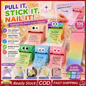 KEBIDU Gradient Color Pull Out Sticky Notes Box 105 Sheets Kawaii Monster Memo Pad Creative Student Study Notes Reminder Label School Supplies Wholesale