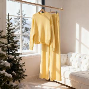 LIANGYILAILIN | Bộ Áo Sweater Màu Vàng Phong Cách Hàn Quốc Thanh Lịch