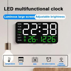 Digital Alarm Clock Bedside Table Clock LED Display Clock Dual Alarm/Auto & Manual Dimmer/Temp/Date/DST Wall-mounted for Bedroom