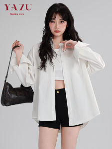 เสื้อเชิ้ตแขนยาวสีขาวสไตล์ลำลองสำหรับผู้หญิงในช่วงฤดูใบไม้ผลิ ทรงหลวมๆ ที่สวมใส่ได้หลากหลาย ดีไซน์เรียบง่าย สัมผัสระดับไฮเอนด์ เสื้อตัวบน