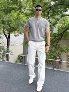 White Ice Skin Mens Summer Thin Casual Straight Leg Pants American Tall Extended Length Suit Pants Cool Feeling Lightweight