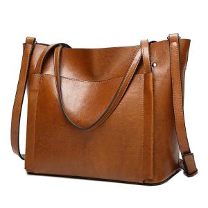Fashionable Leather Womens Tote Bag Large Capacity Commuter Single Shoulder Handbag Casual Simple Style Double Zipper Closure