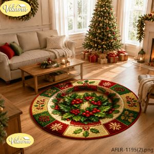 VIKAMA Rustic Christmas Round Rug Absorbs Water Easy Care Non Slip Living Room Carpet Washable Bedroom Cozy Festive Home Decor
