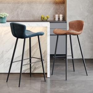 Nordic Luxury Bar Stool High Footrest Backrest Leather Art Home Use Bar Chair Simple Coffee Shop Style Dining Chairs