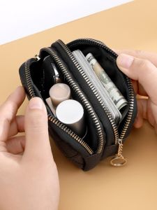 กระเป๋าสตางค์หนังแท้คู่ กระเป๋าเก็บเหรียญแบบมีซิป กระเป๋าสตางค์ผู้หญิง กระเป๋าเก็บของแบบจับจีบ กระเป๋าสตางค์หนัง PU ทรงหกเหลี่ยม